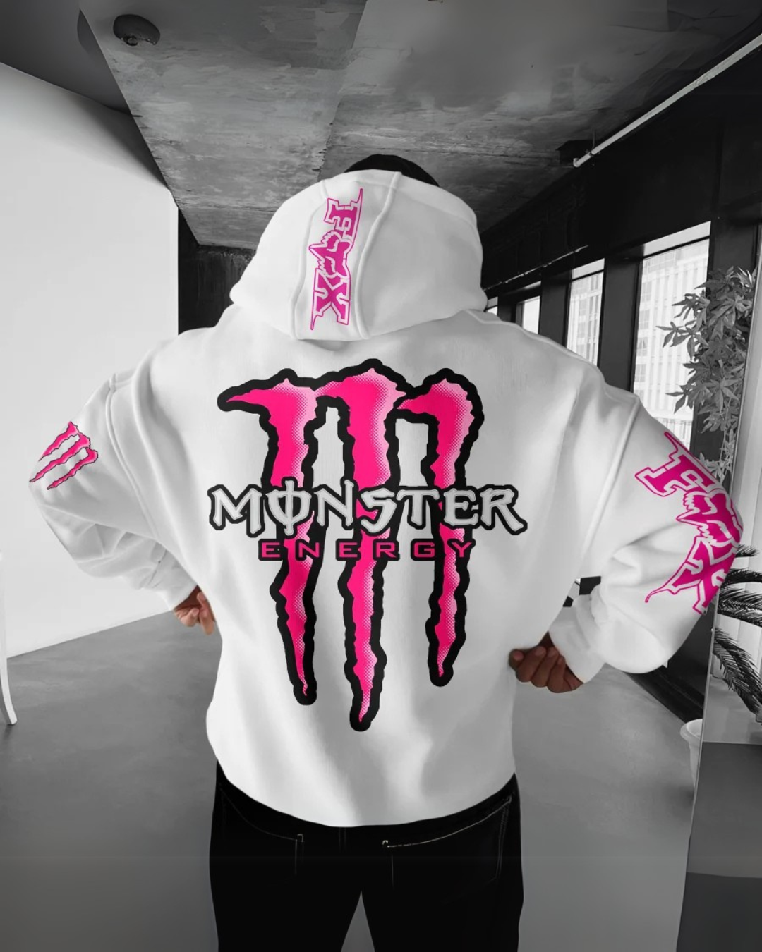 Unisex White Oversized Hoodie - Monster