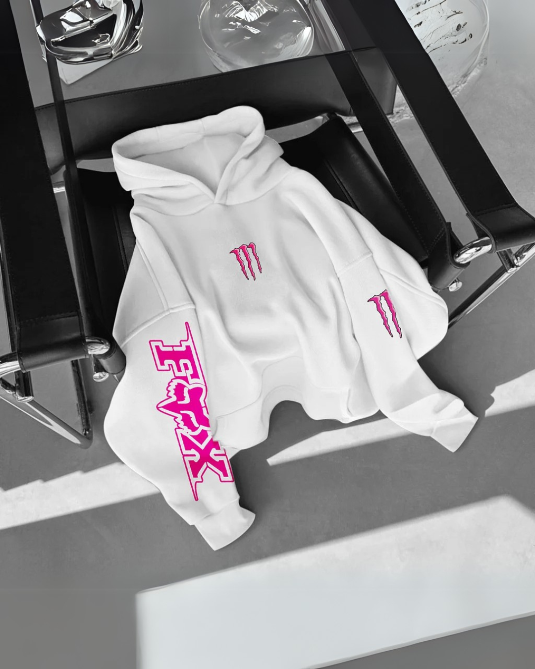 Unisex White Oversized Hoodie - Monster