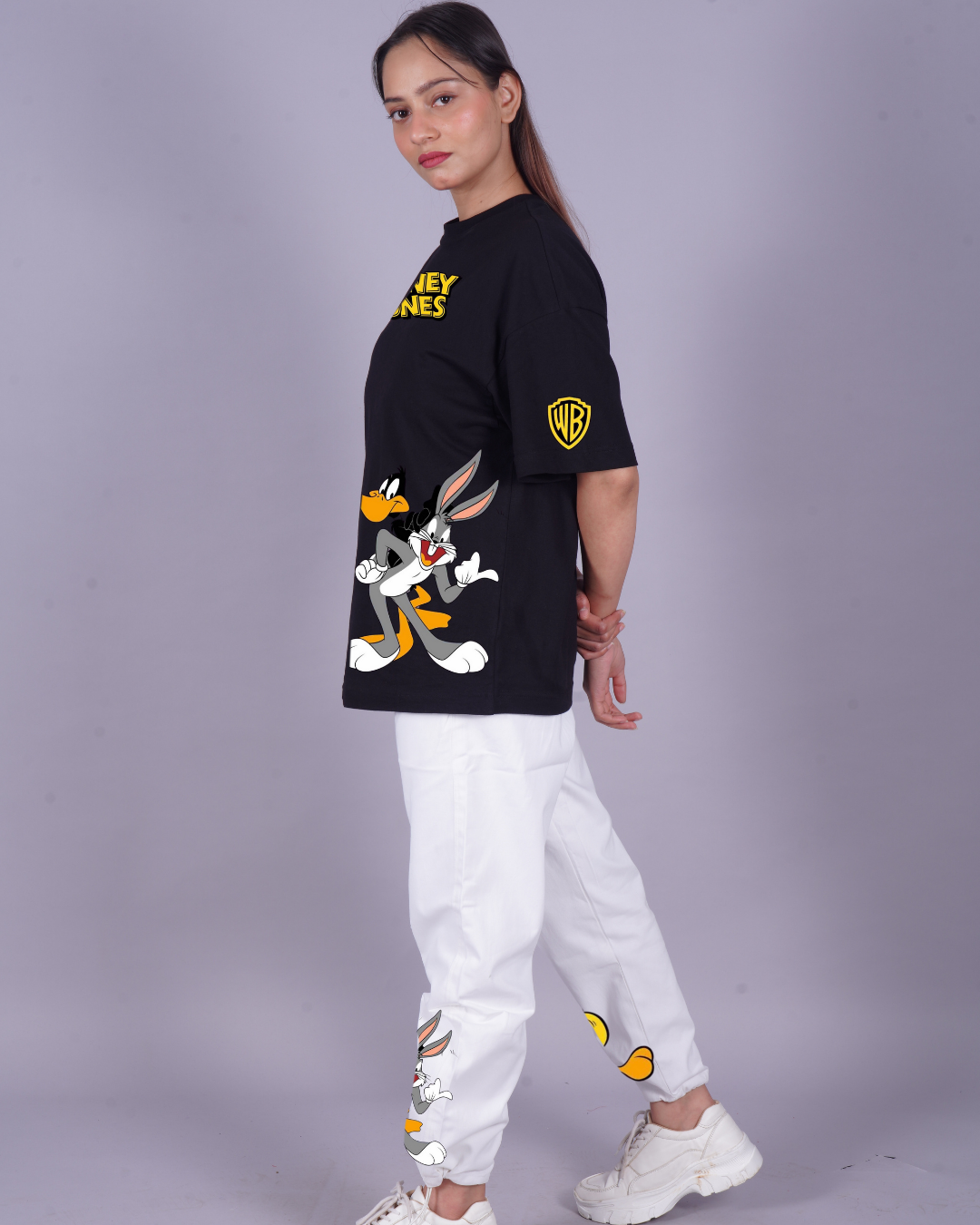 Women Looney Tunes Oversized Co-Ord Set - White and Black