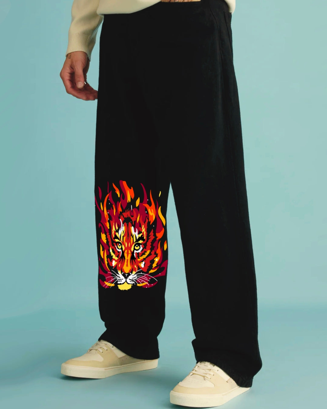 Men's Lion Accent Black Cotton Pants