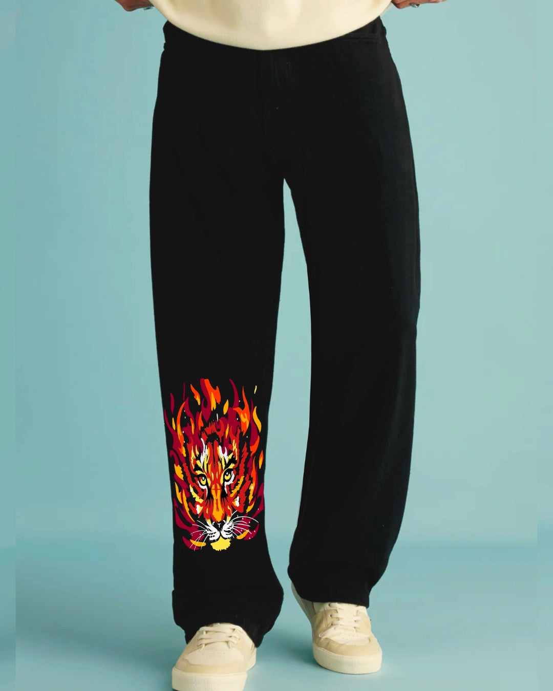 Men's Lion Accent Black Cotton Pants