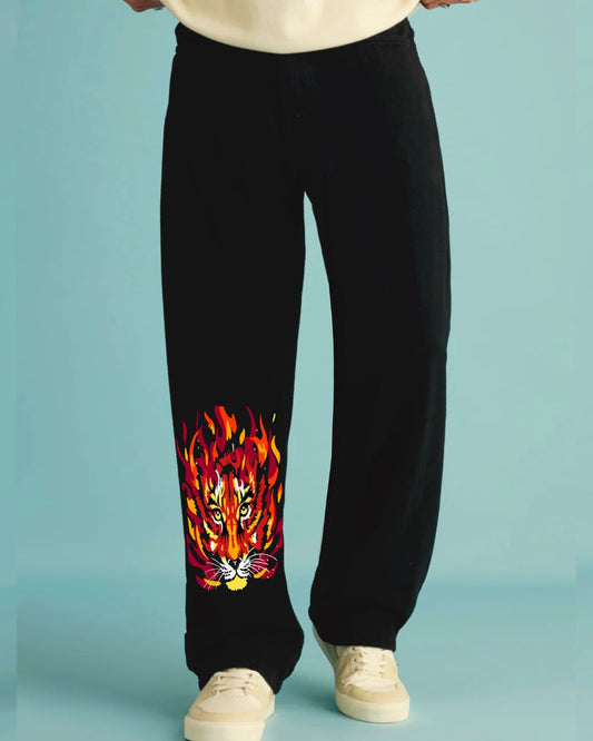 Men's Lion Accent Black Cotton Pants