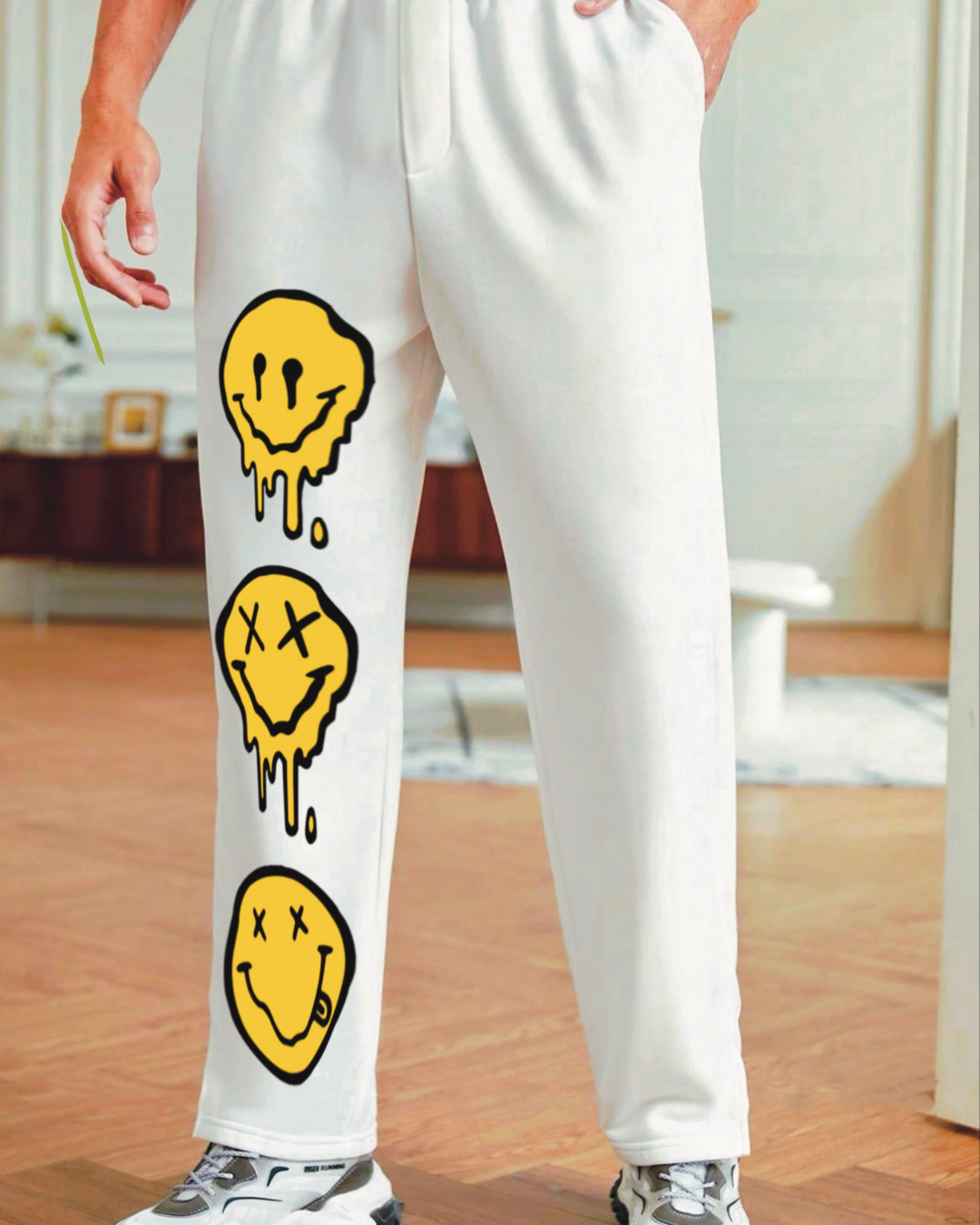 Men's Smiley White Cotton Pants(*)