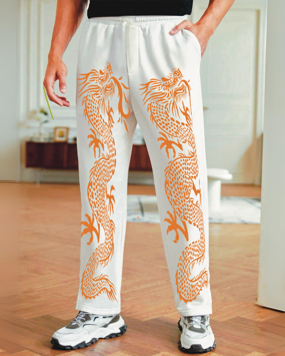 Men's White Cotton Pant - Devil Dragon