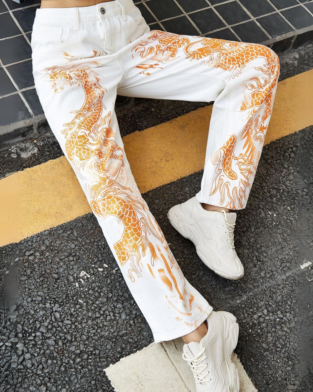 Men's White Cotton Pant - Devil Dragon