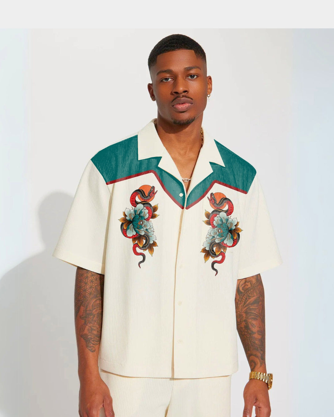 Venom Flower Half Sleeve White Oversized Knitted Shirt