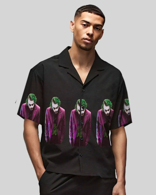 Joker Half Sleeve Black Oversized Knitted Shirt