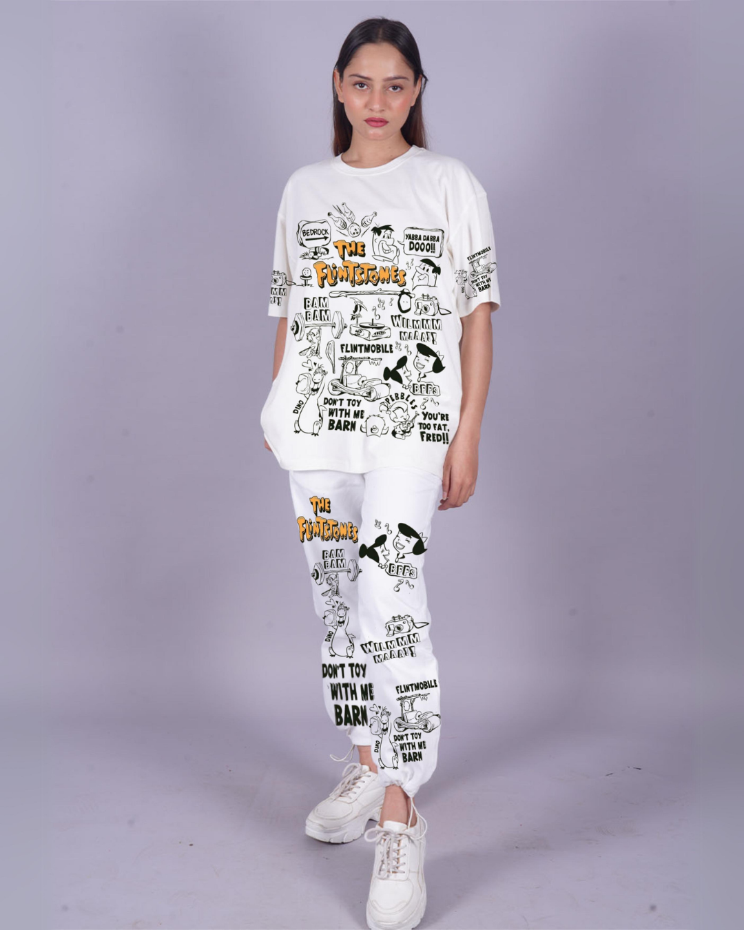 Women The Flintstones Oversized Co-Ord Set - White and White