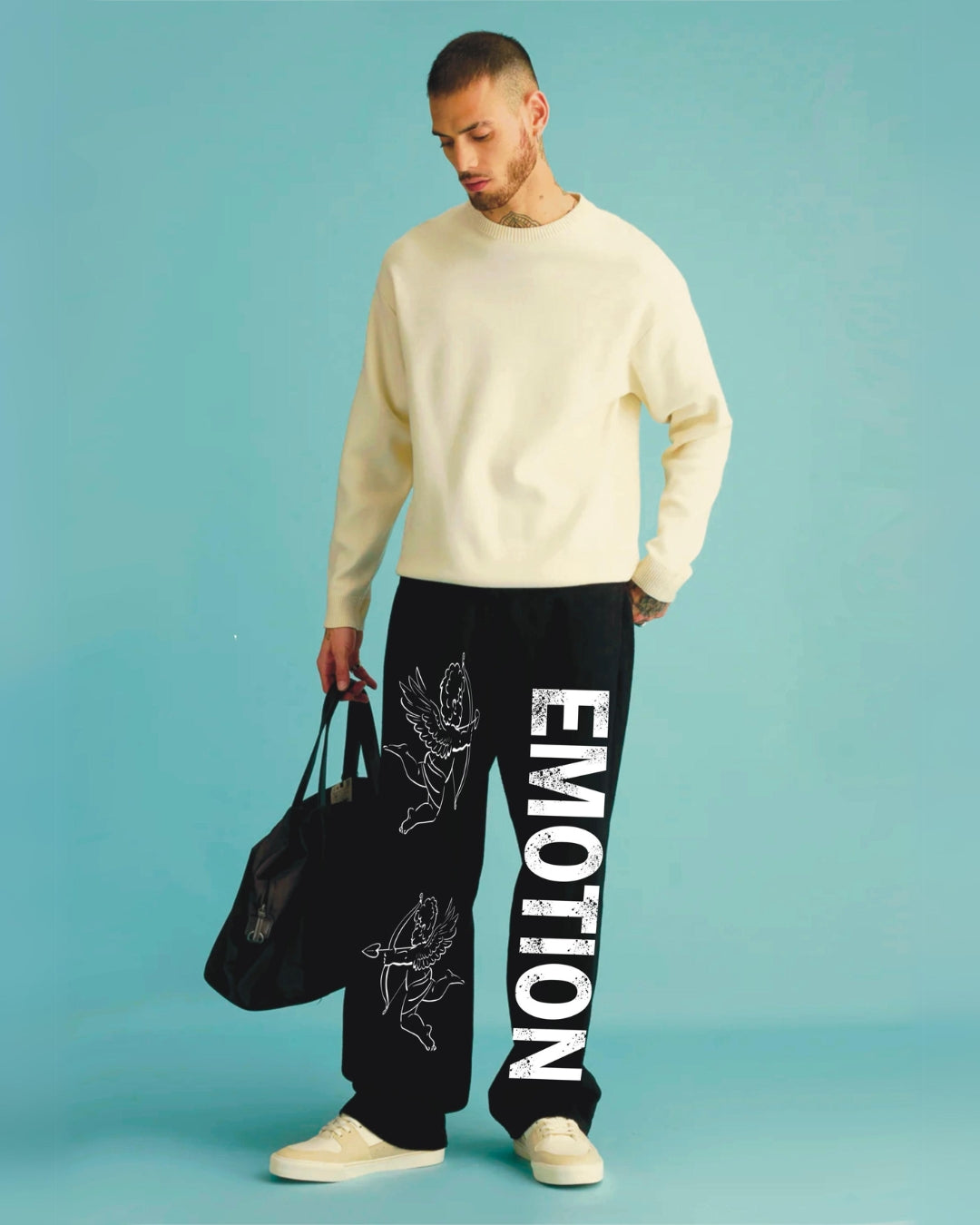 Men's Black Cotton Pant - Emotion