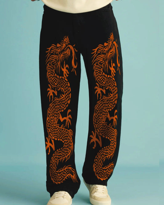 Men's Black Cotton Pant - Devil Dragon