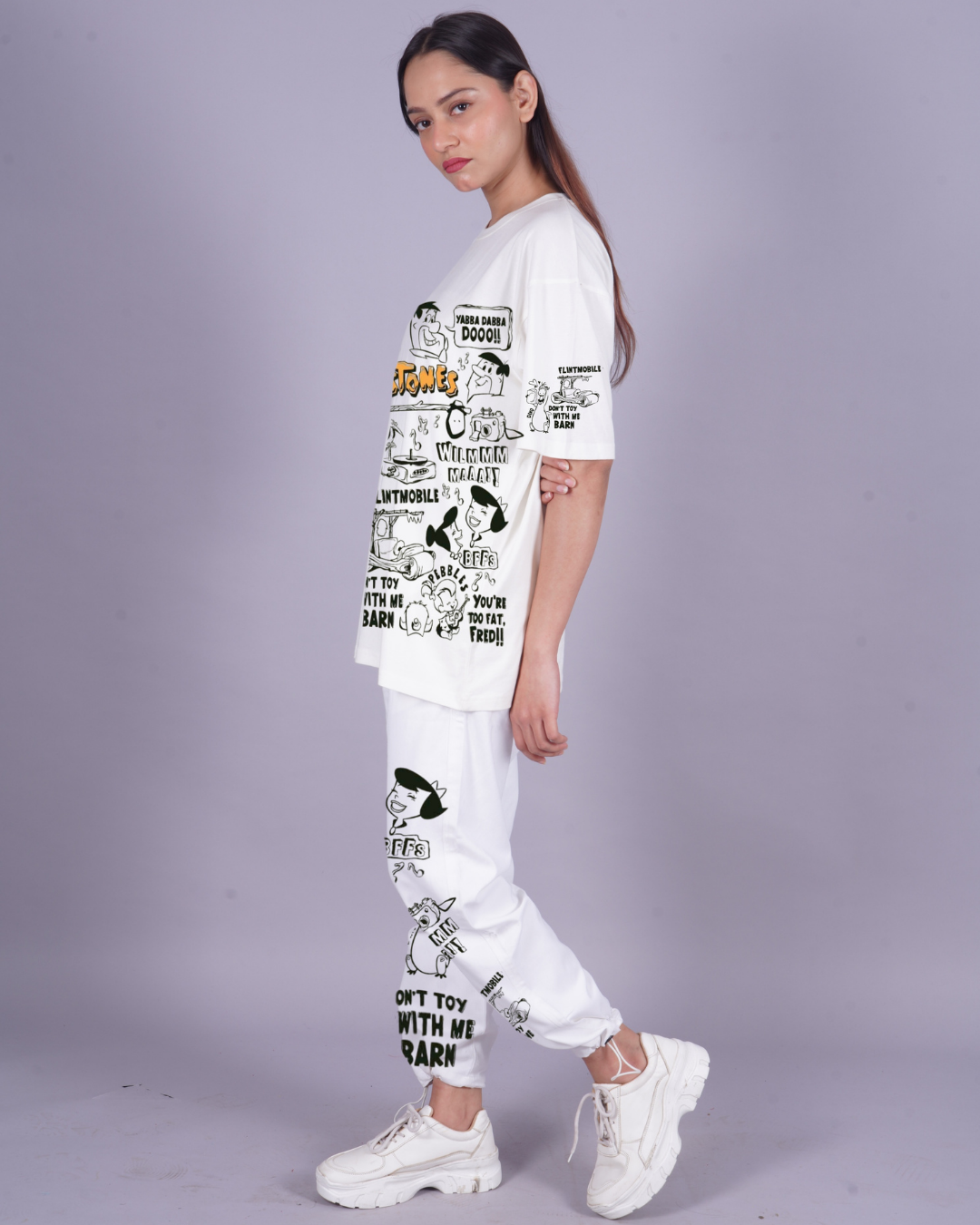 Women The Flintstones Oversized Co-Ord Set - White and White