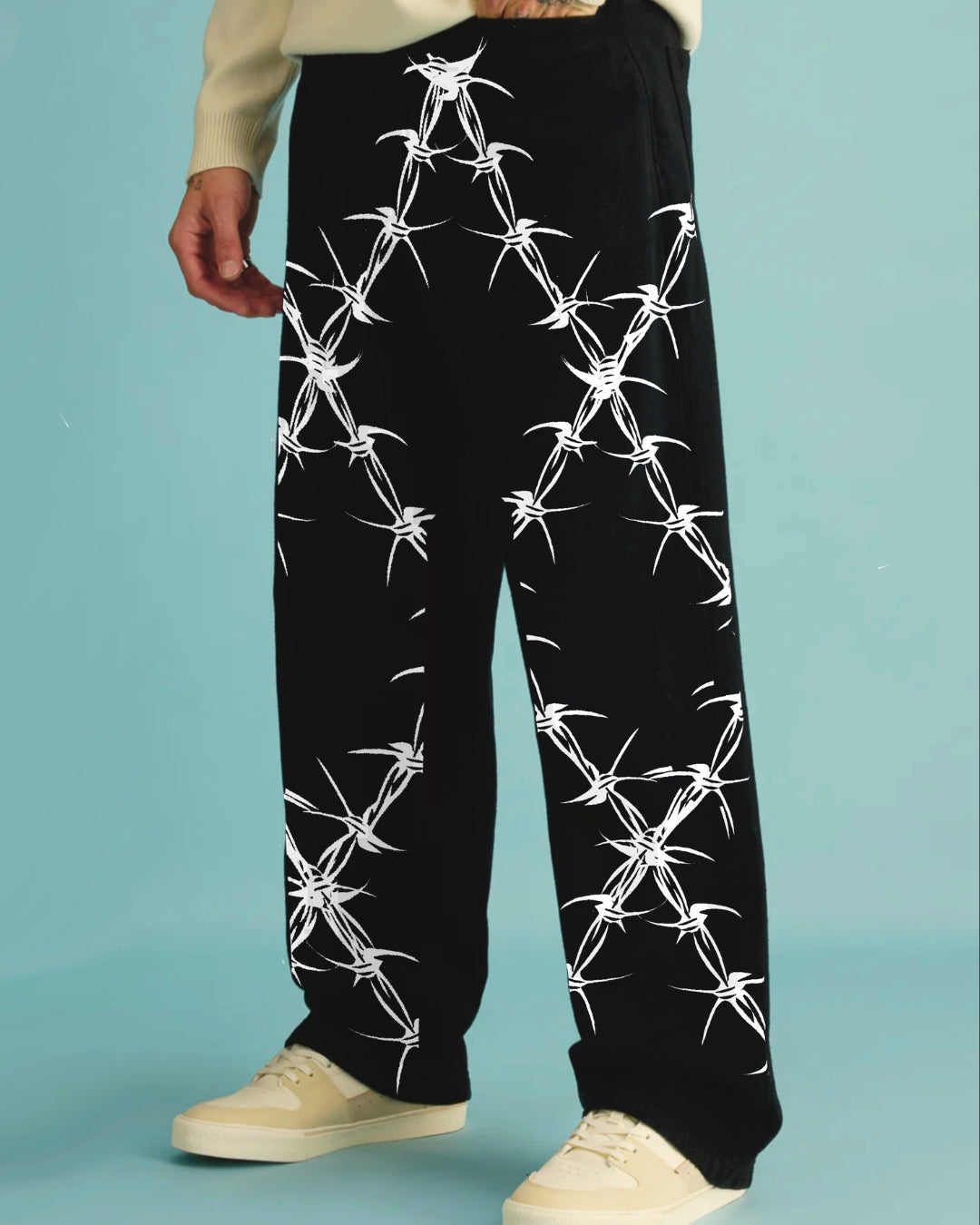 Men's Black Cotton Pant - Chain Graphic