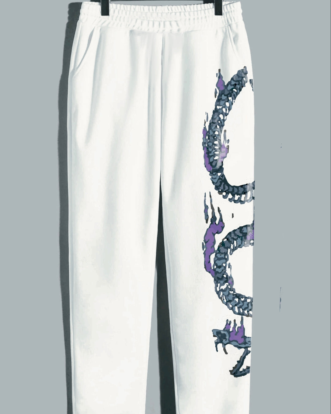 Men's White Cotton Pant - Snaky Accent