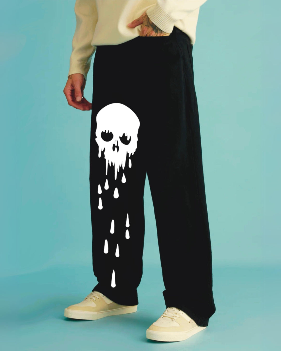 Men's Black Cotton Pant - Gothic Graphic