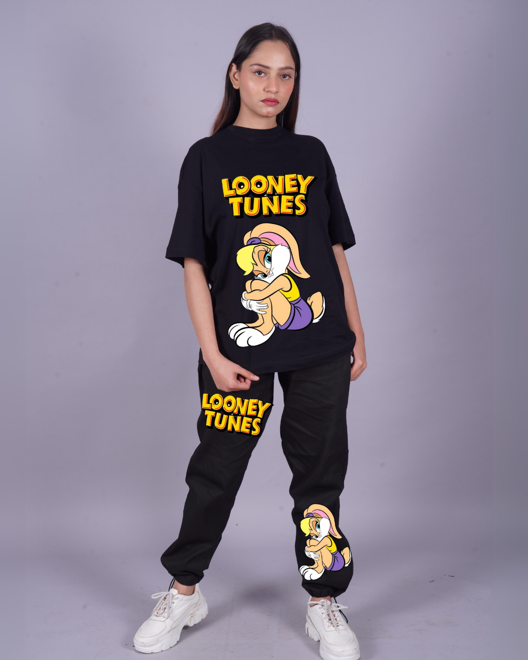 Women Looney Tunes Oversized Co-Ord Set - Black and Black