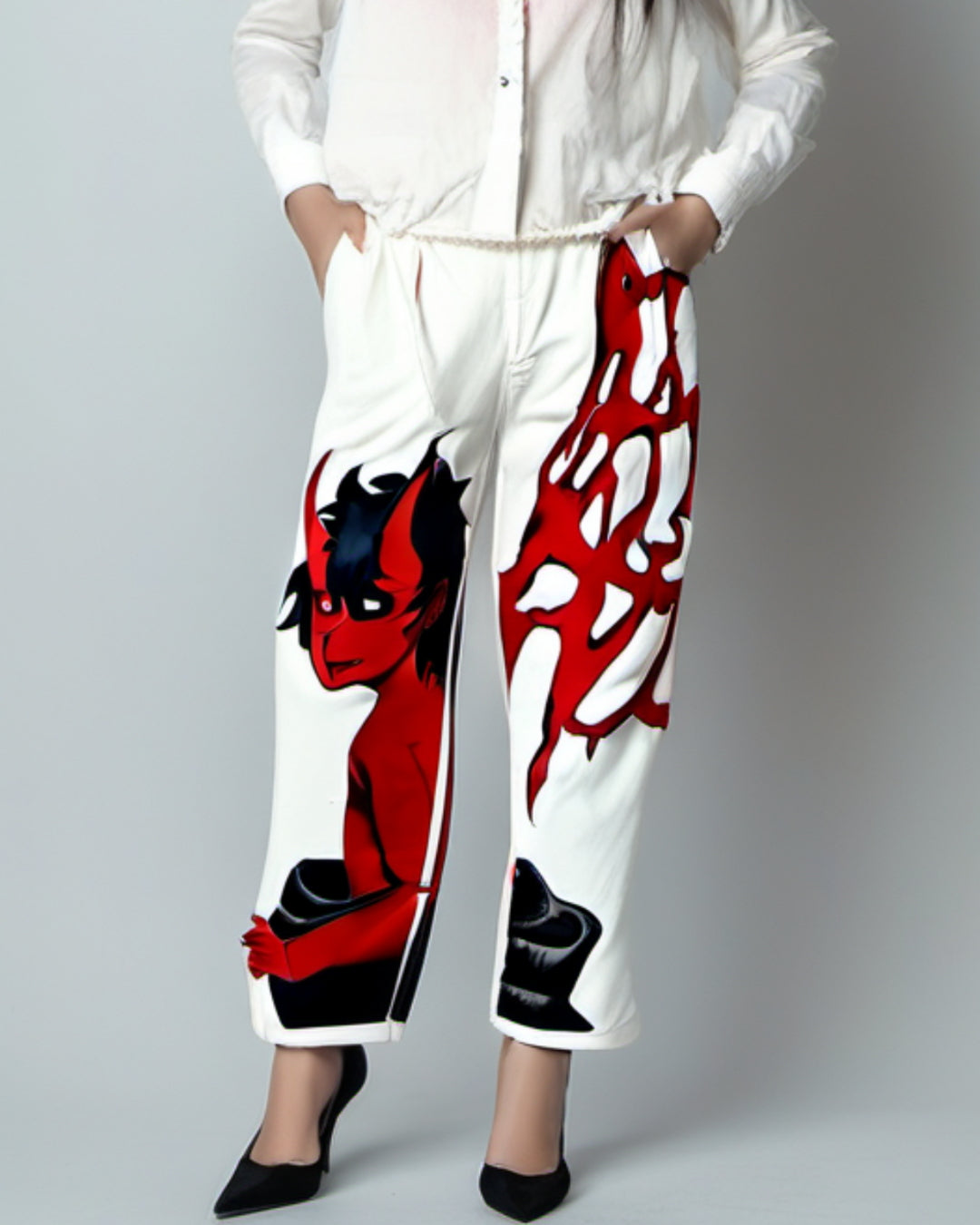 Unisex White Ultrasoft Cotton Pant - Red Devil