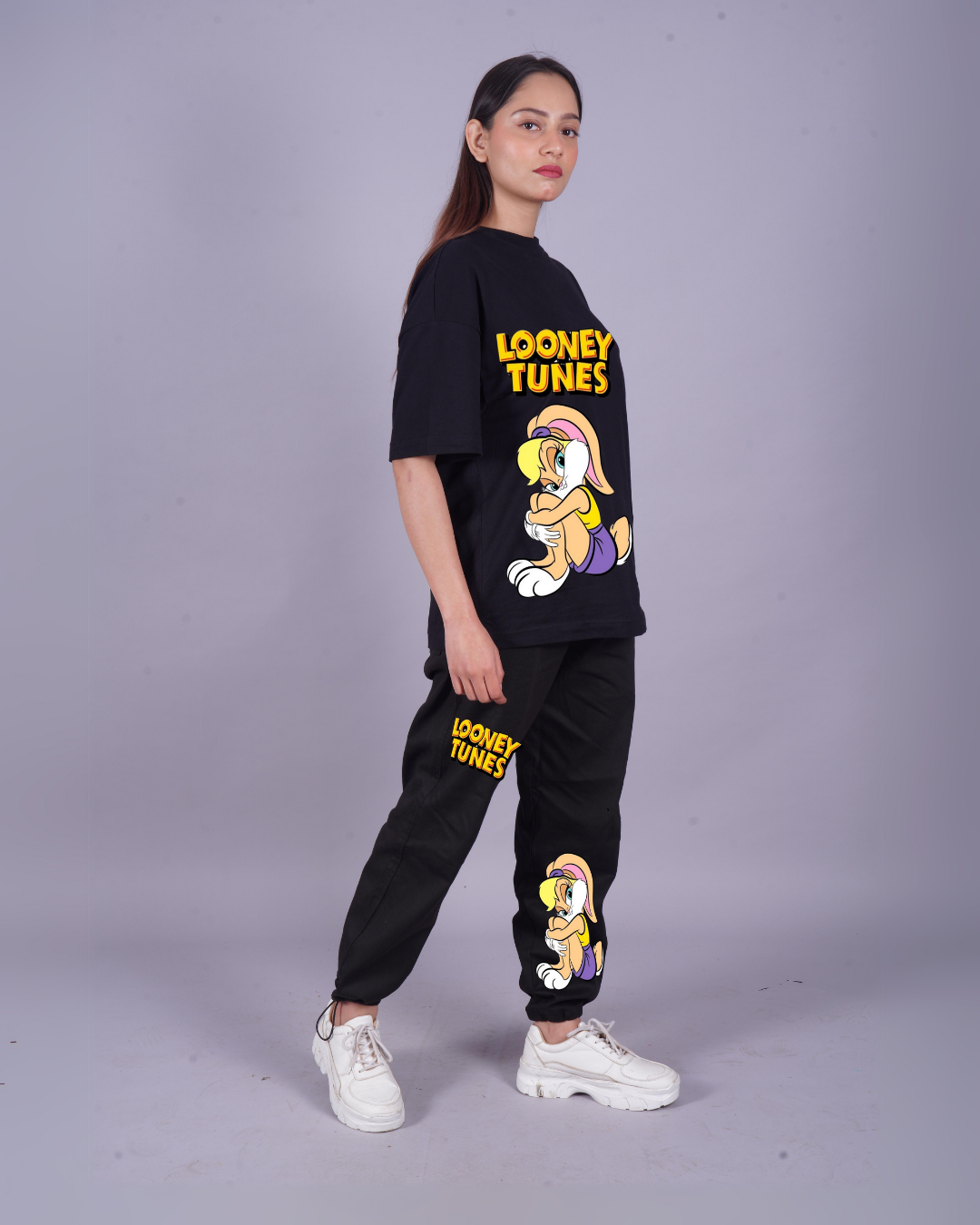 Women Looney Tunes Oversized Co-Ord Set - Black and Black