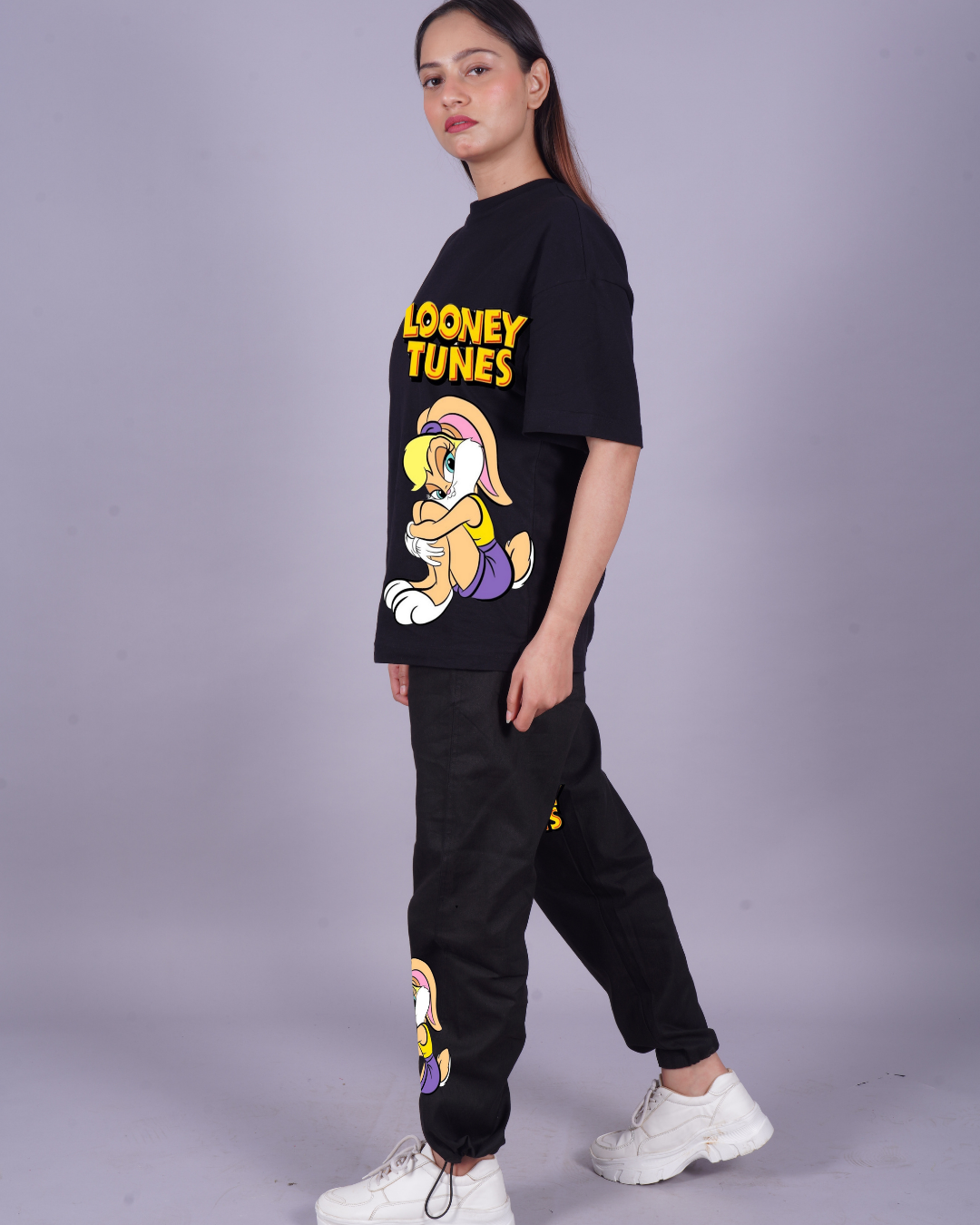 Women Looney Tunes Oversized Co-Ord Set - Black and Black