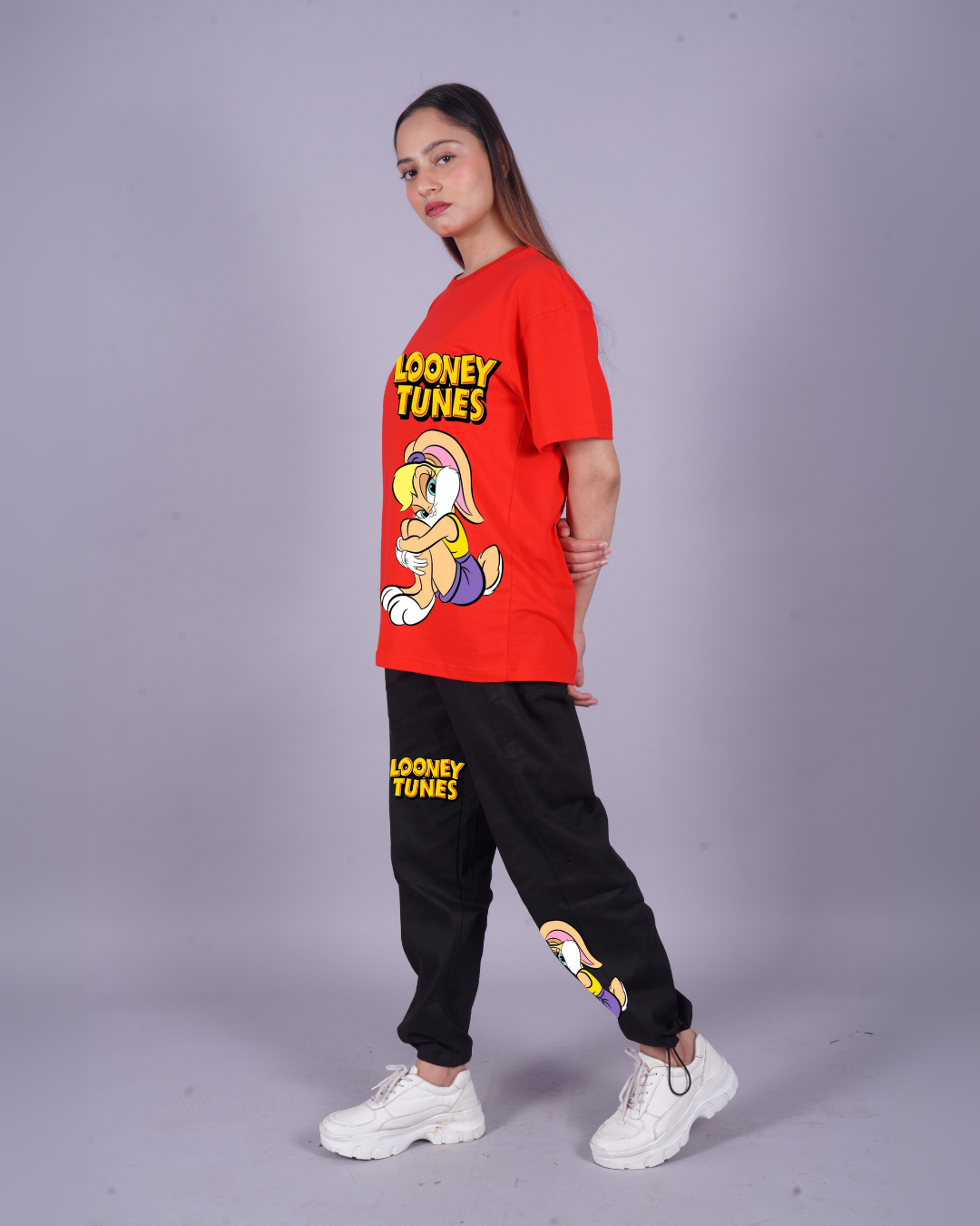 Women Looney Tunes Oversized Co-Ord Set - Red and Black