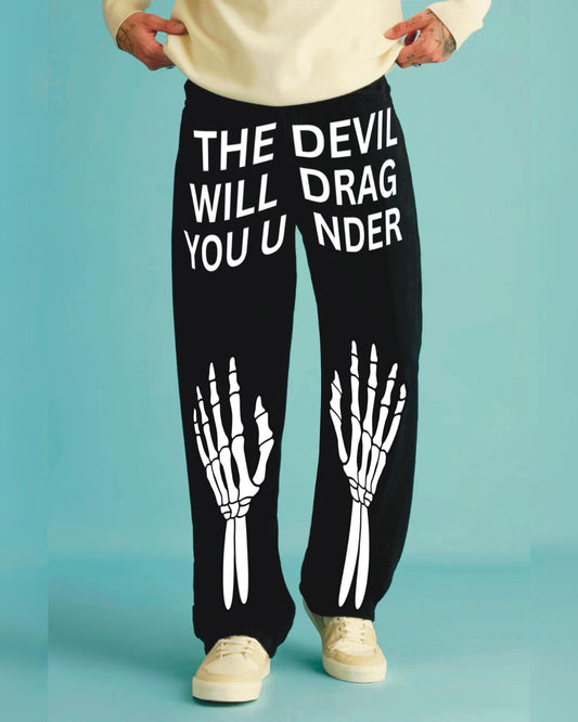 Unisex Black Cotton Pant - Devil Hand