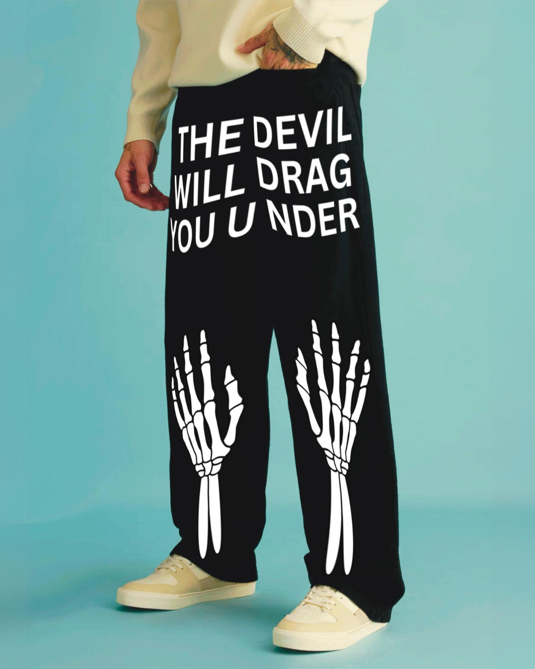 Unisex Black Cotton Pant - Devil Hand