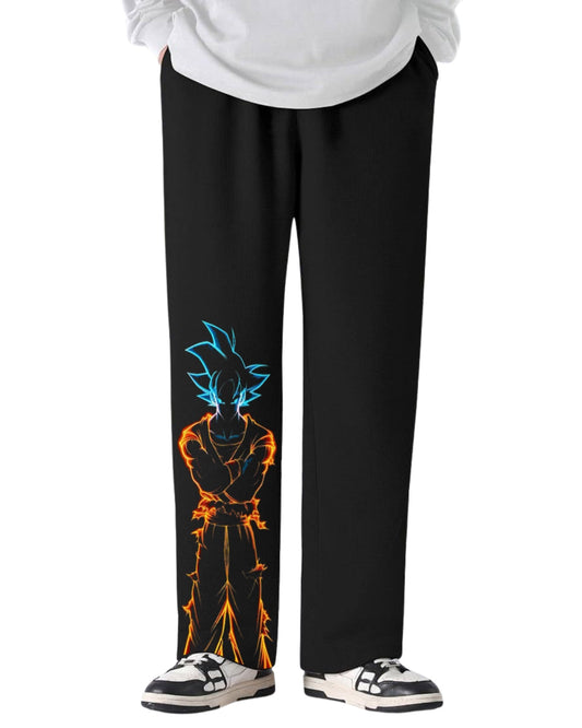 Men's Designer Black Cotton Pant - Goku Blue(*)