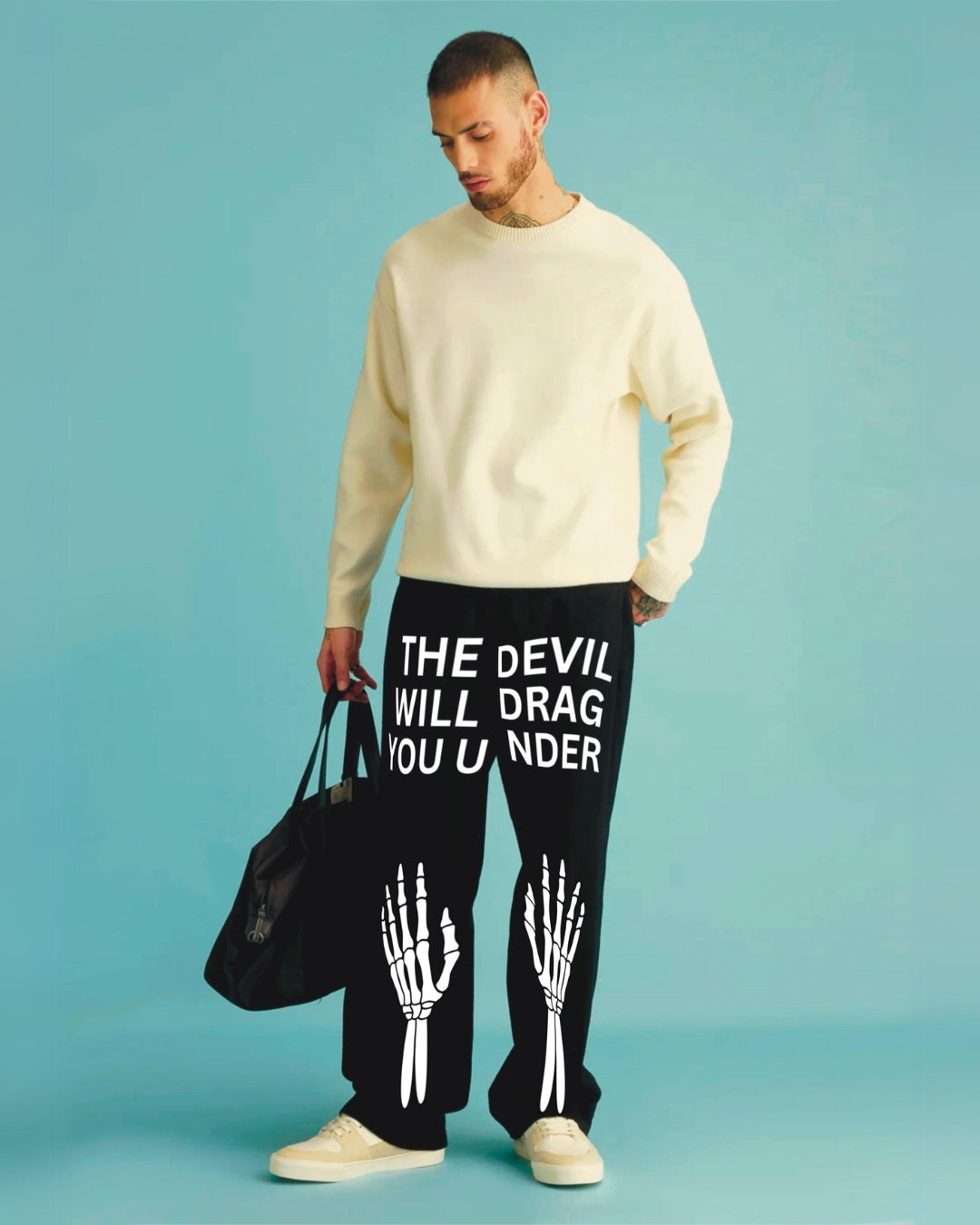 Unisex Black Cotton Pant - Devil Hand