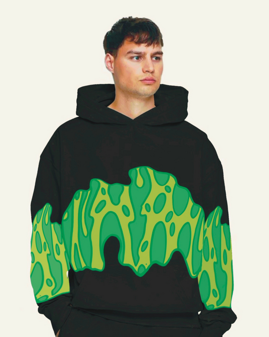 Unisex Black Oversized Hoodie - Green Fire Edition