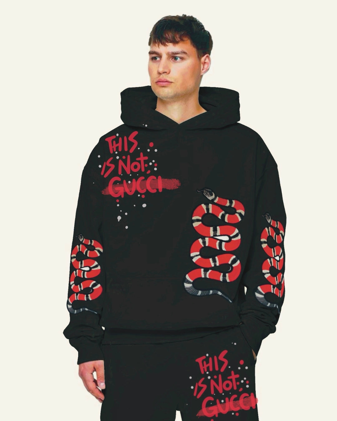 Men's Snake Edition Hoodie Oversized Co-ord Set - Black and Black