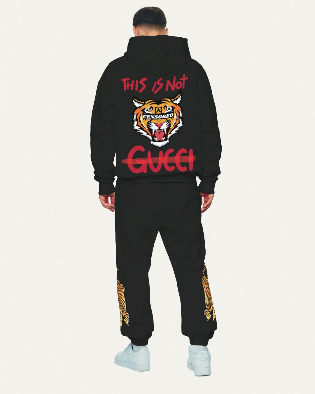 Men's Tiger Roar Hoodie Oversized Co-ord Set - Black and Black