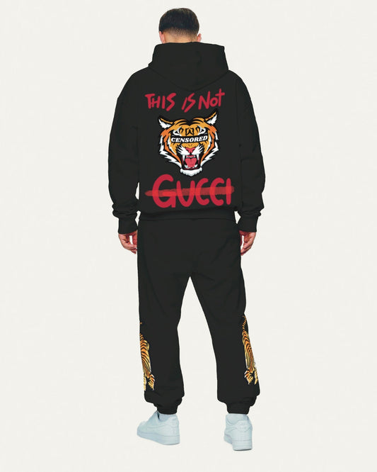 Men's Tiger Roar Hoodie Oversized Co-ord Set - Black and Black