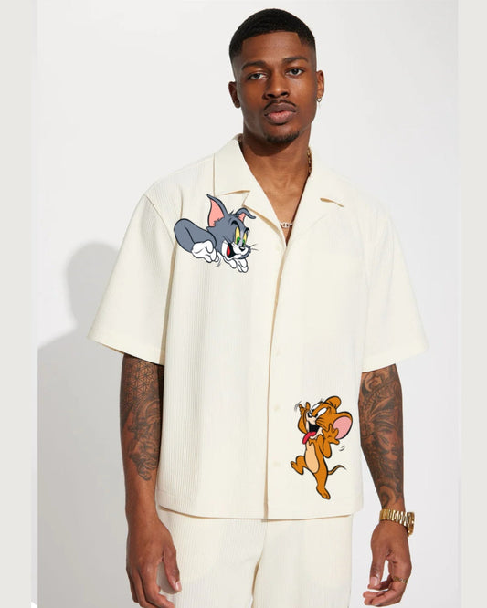 Tom & Jerry White Oversized Knitted Shirt