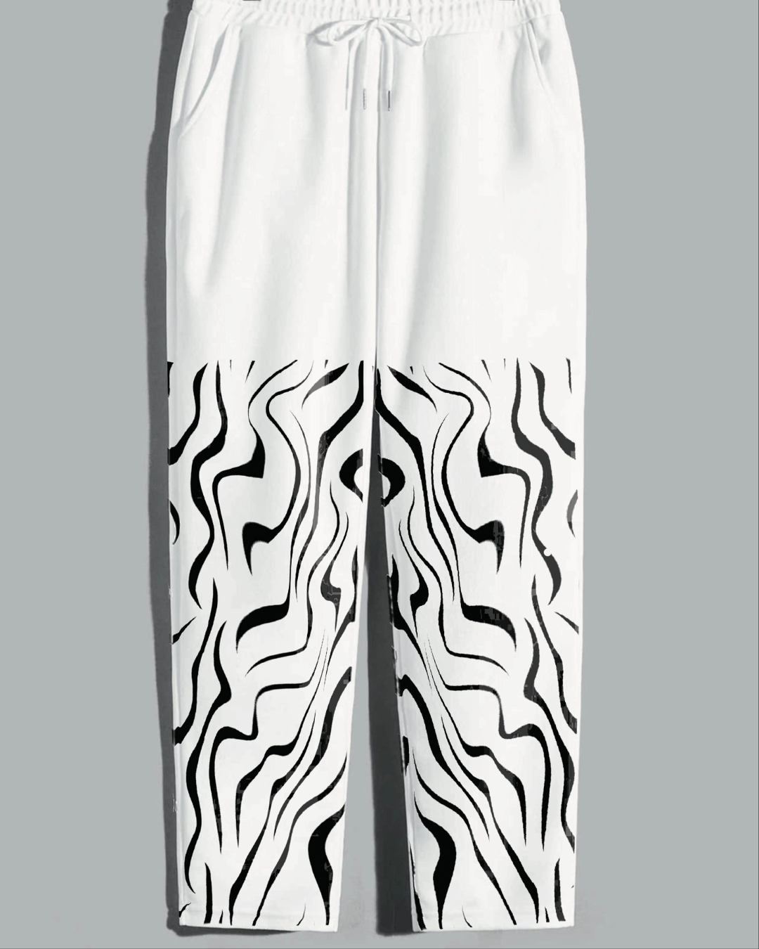 Men's White Cotton Pant - Zebra Stripe