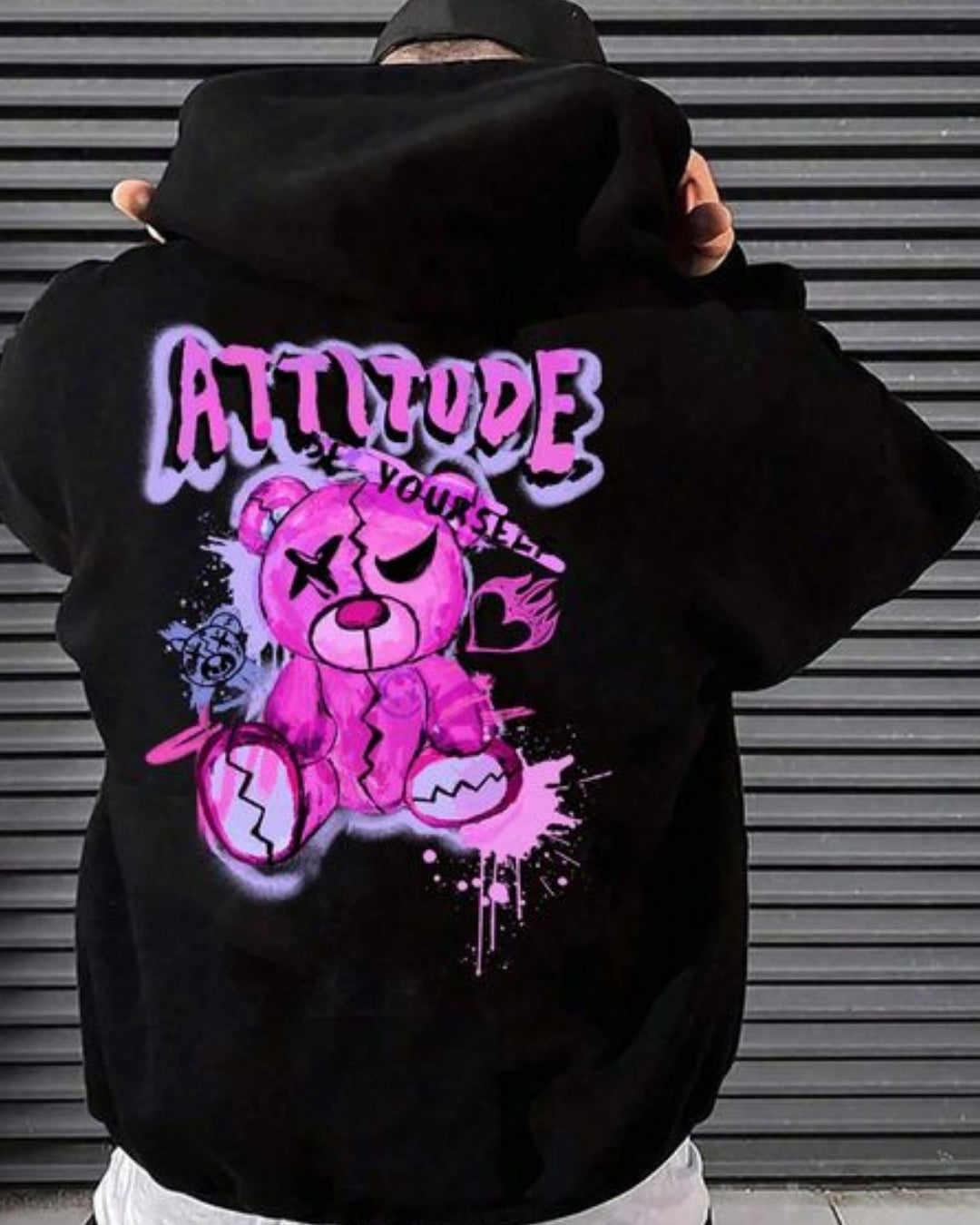 Unisex Black Oversized Hoodie - Bunny Attitude