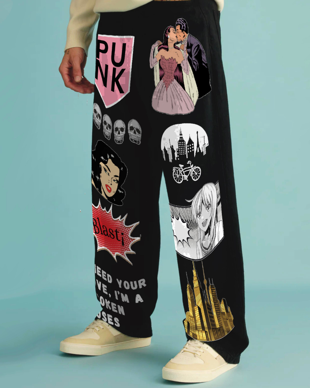 Men's Black Cotton Pant - Punk Blast