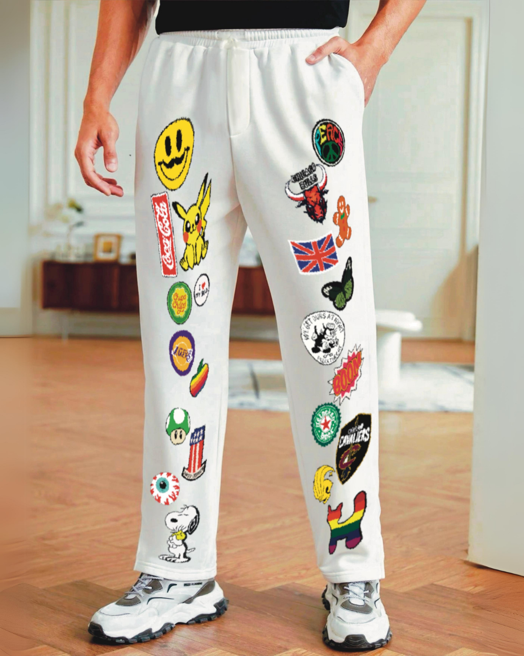 Men Funky White Cotton Pant