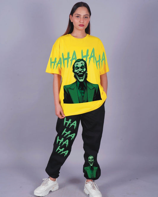 Women Happy Joker Oversized Co-Ord Set - Yellow and Black