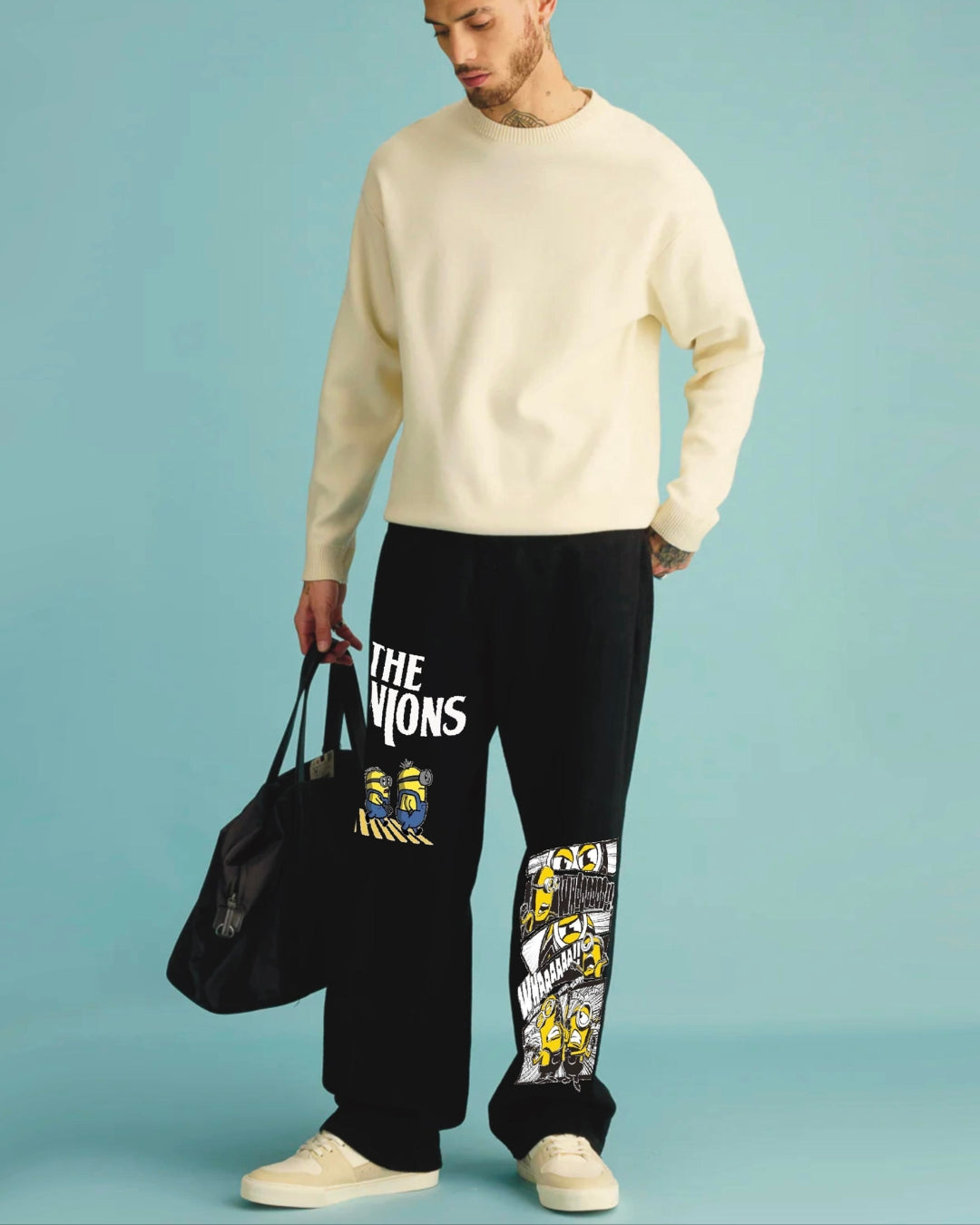 Men's Black Cotton Pant - The Minions