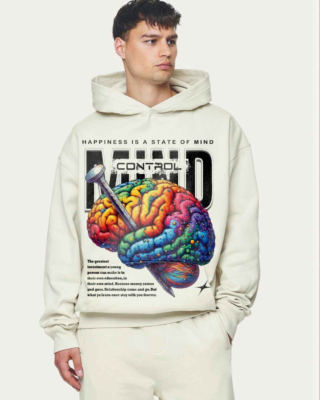 Unisex White Oversized Hoodie - Mind Control