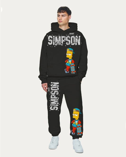 Men's Simpson Hoodie Oversized Co-ord Set - Black and Black