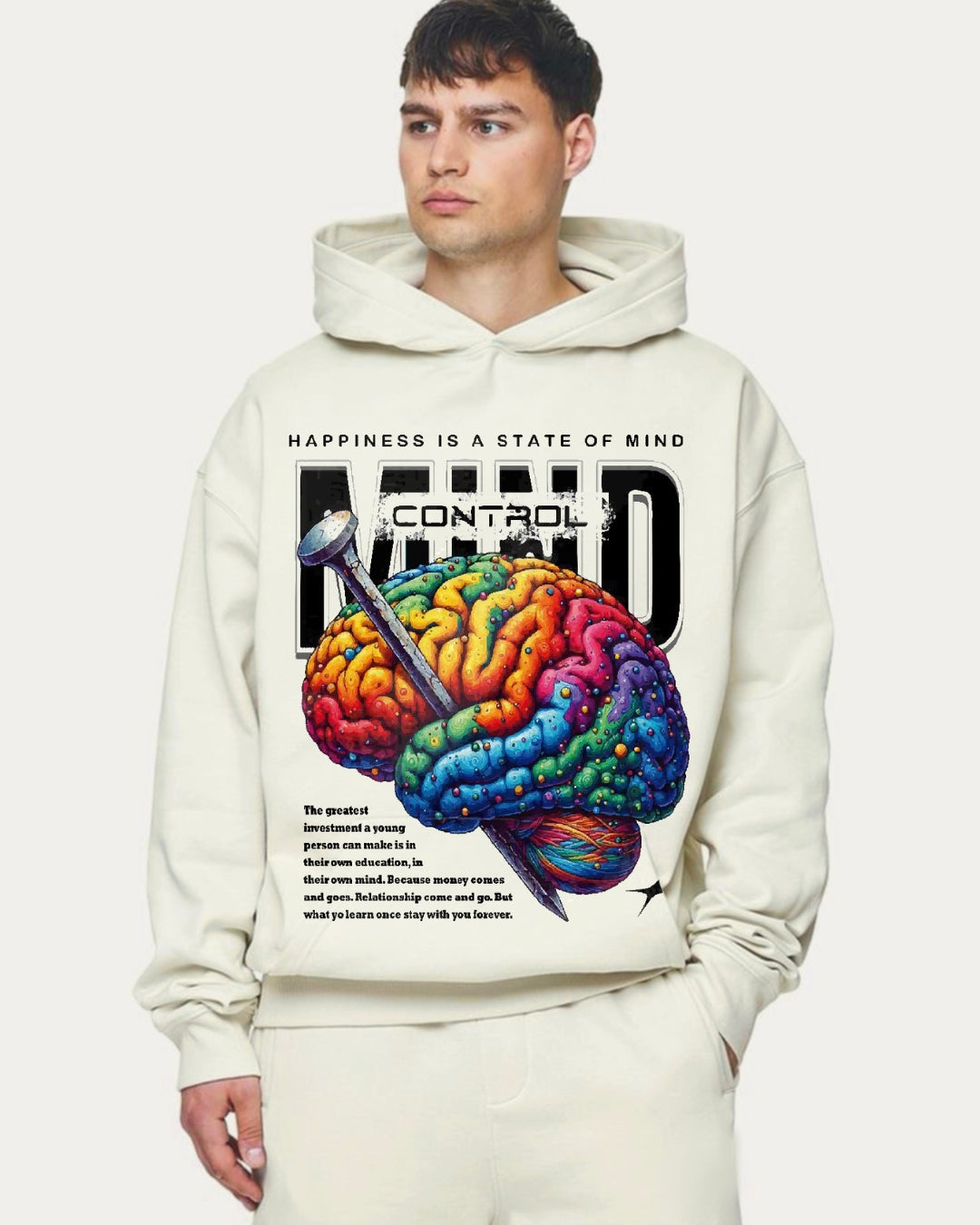 Unisex White Oversized Hoodie - Mind Control