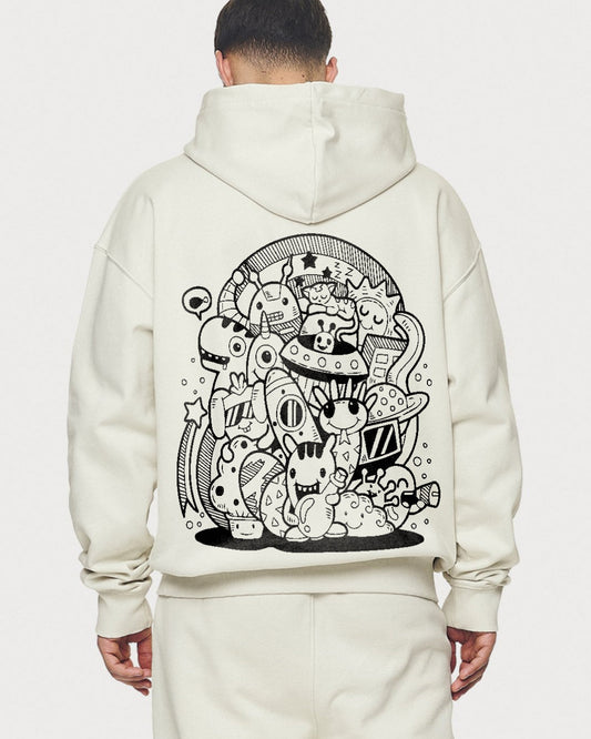 Unisex White Oversized Hoodie - Alien Graphic