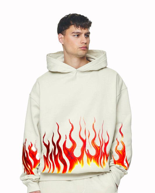 Unisex White Oversized Hoodie - Sharp Flame