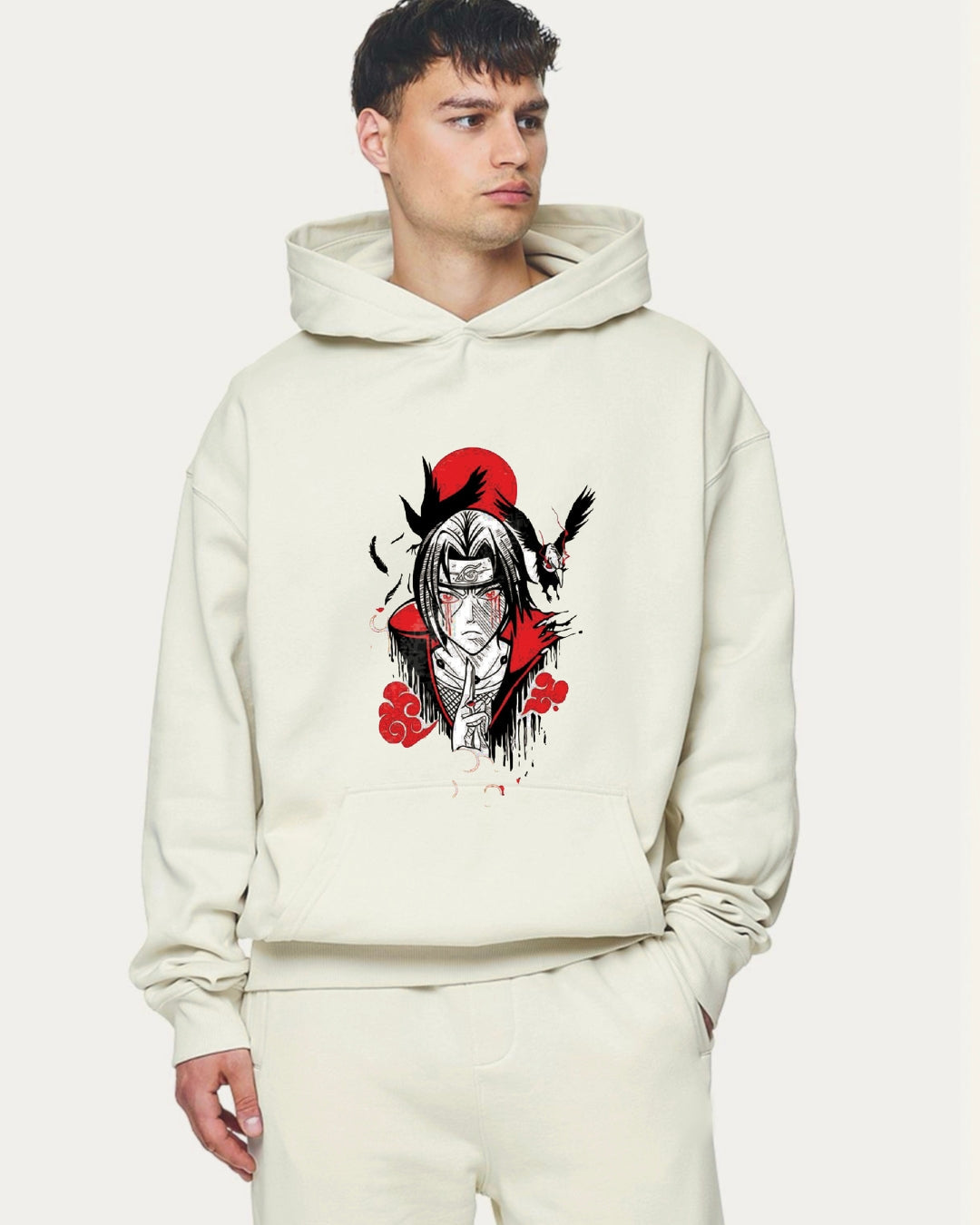 Unisex White Oversized Hoodie - Itachi