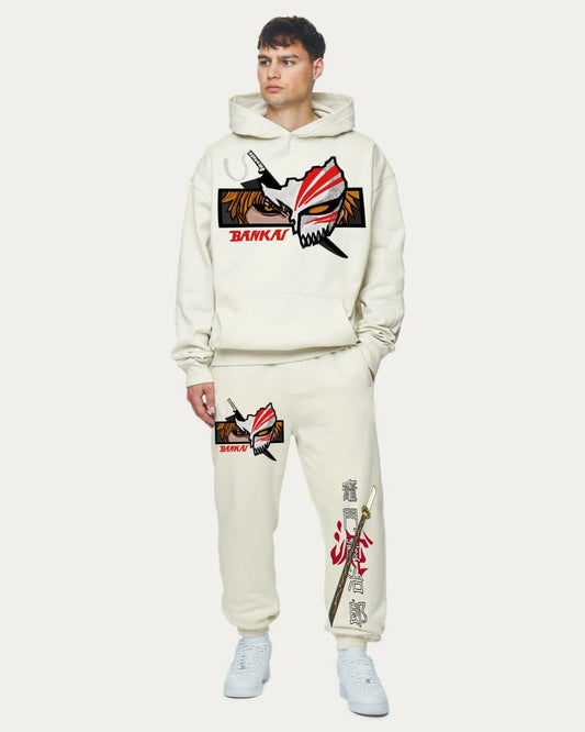 Men's Bankai Hoodie Oversized Co-ord Set - White and White