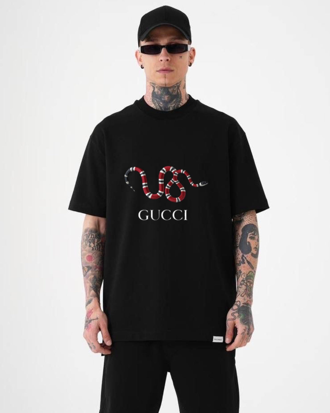 Gu'ccci Snake Unisex Exclusive Oversized Tee - Black