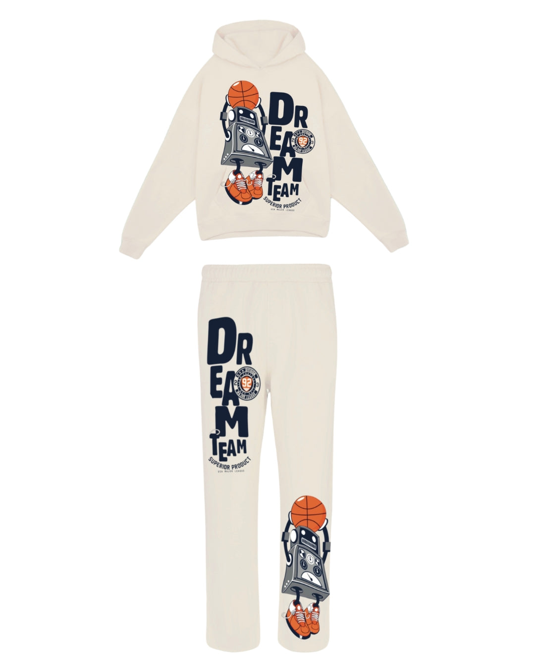 Men's Dream Team Hoodie Oversized Co-ord Set - White and White