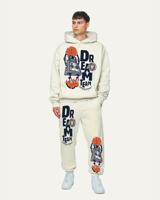 Men's Dream Team Hoodie Oversized Co-ord Set - White and White