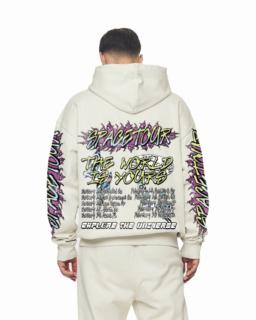 Unisex White Oversized Hoodie - Space Tour