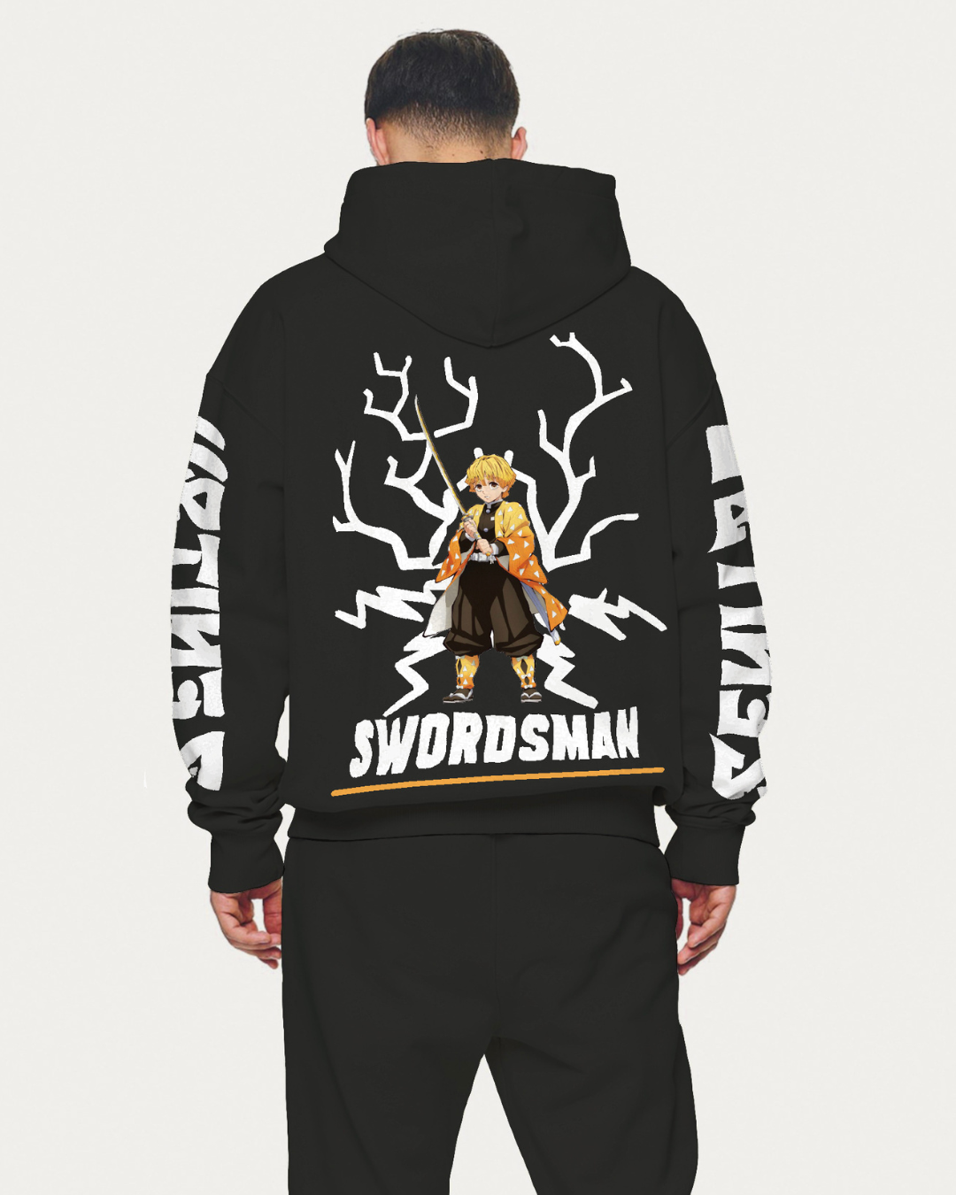 Unisex Black Oversized Hoodie - Swordsman